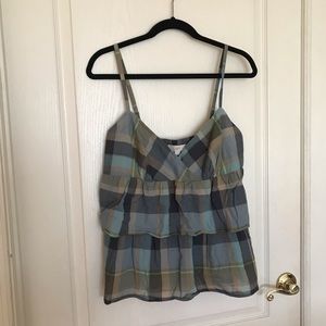 LOFT layered ruffle sleeveless plaid top